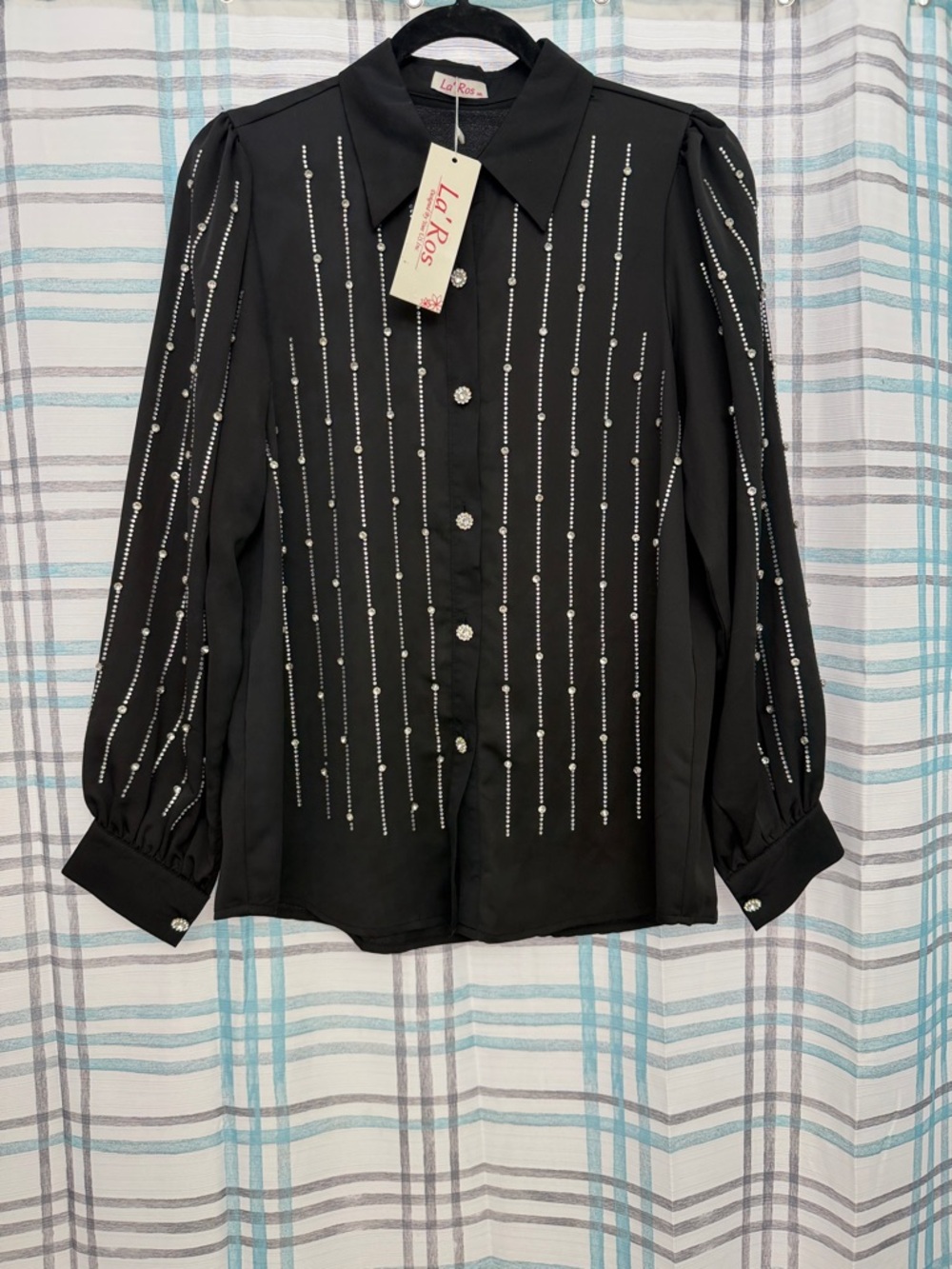 Black Embellished Button-Front Blouse